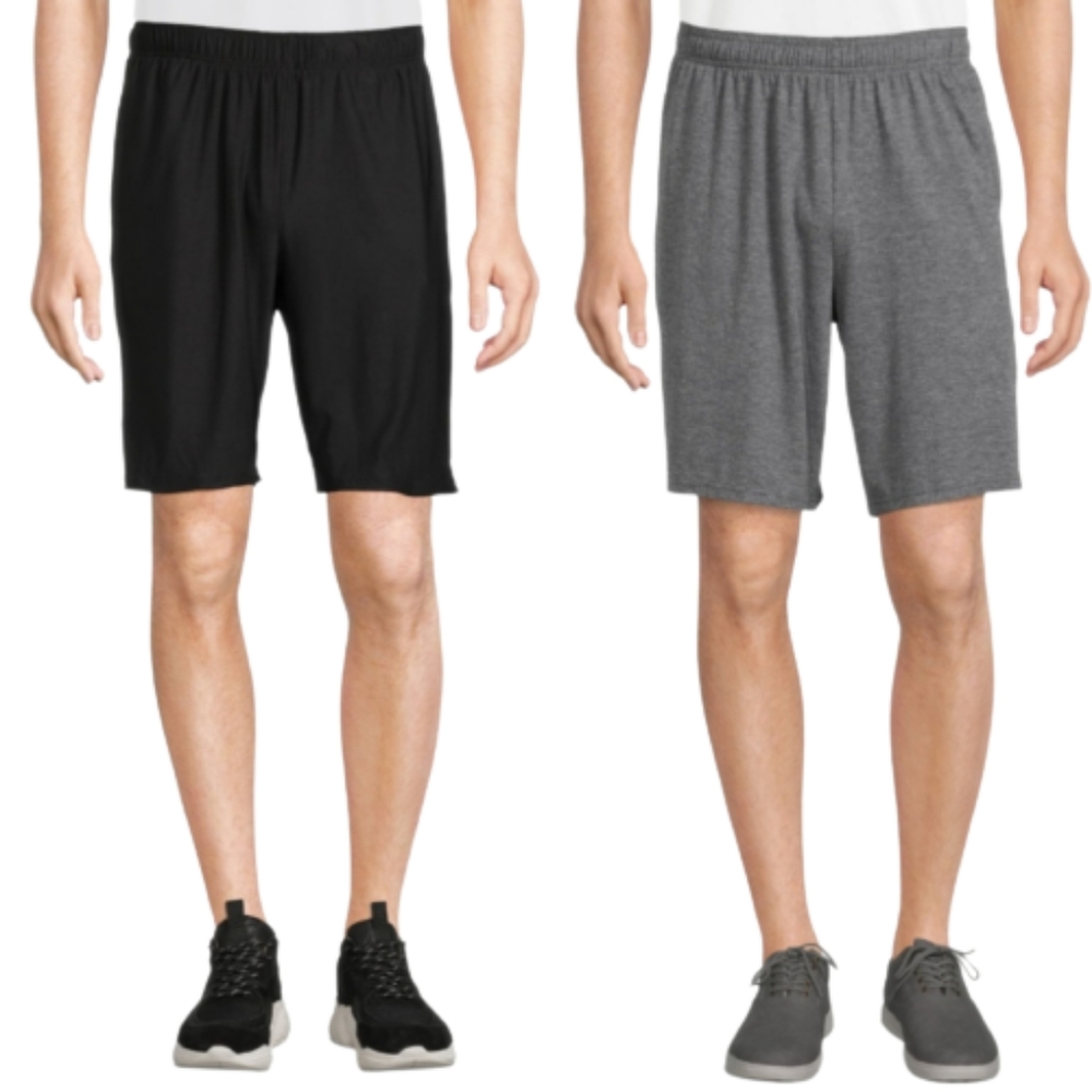 Lot of 2 Athletic Works Men's Casual Shorts Black Gray Pockets Lounge Comfy